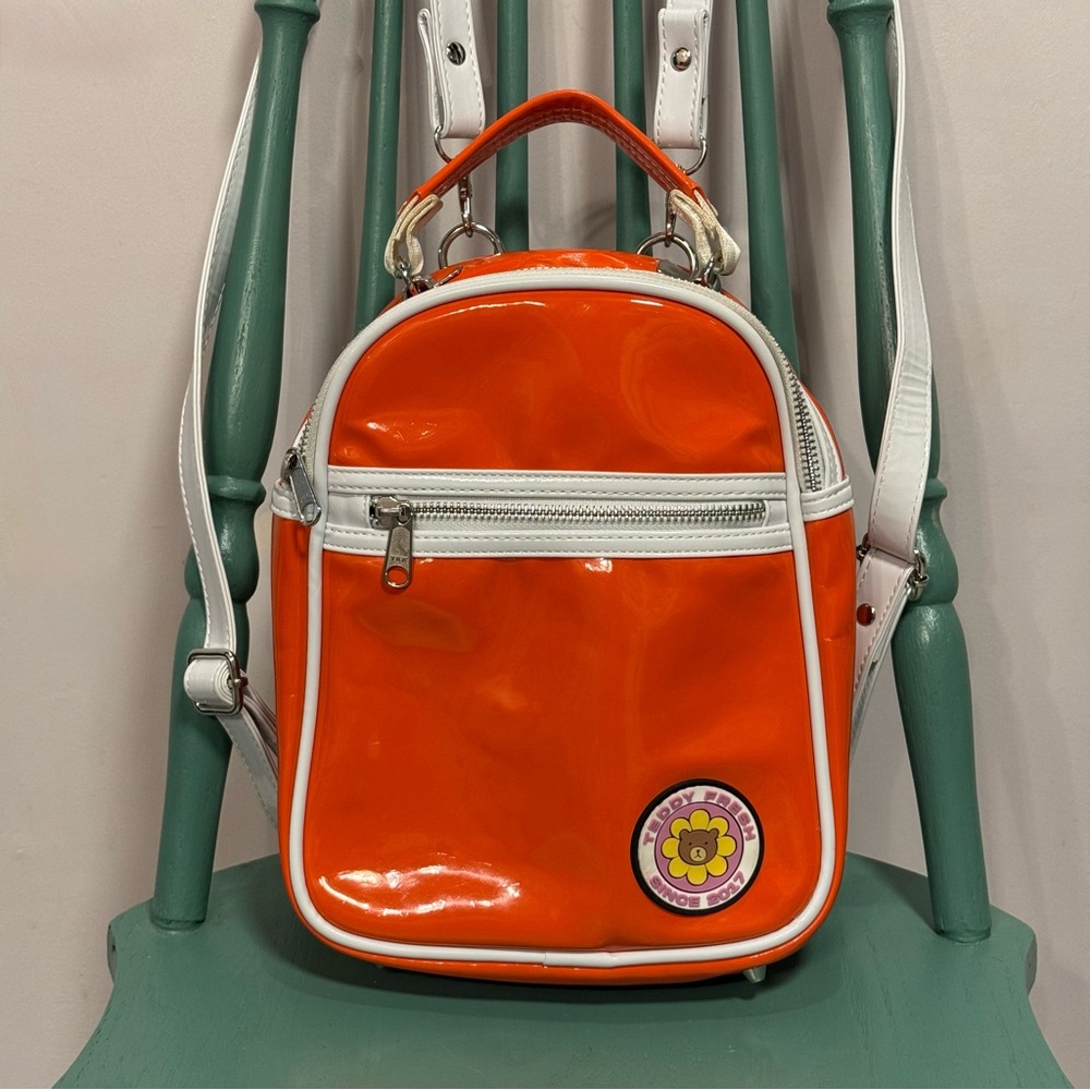 Teddy Fresh Glossy Orange and White Mini PVC Backpack